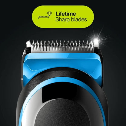Braun 7-In-1 Trimmer With 13 Length Settings, With 4 Combs And Detail Trimmer, For Beard, Face, Nose, & Hair Trimming, And Clean Shaving, Gillette Razor, Gifts For Men, Mgk5245, Black/Blue