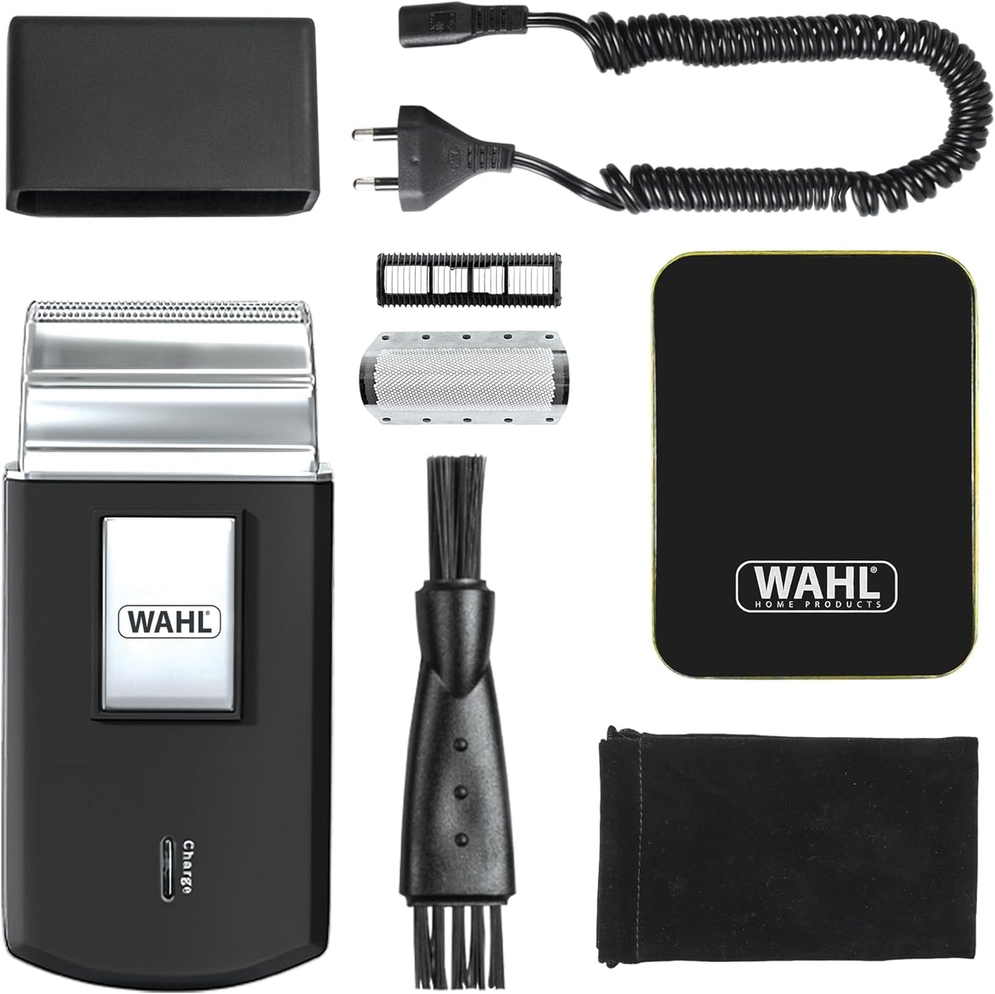 Wahl Pocket Travel Shaver, Compact Rechargeable Shaver, Beard Shaver, Electric Shavers for Men, Flex Foils, Close Cut, Small Shavers for Travelling, Black