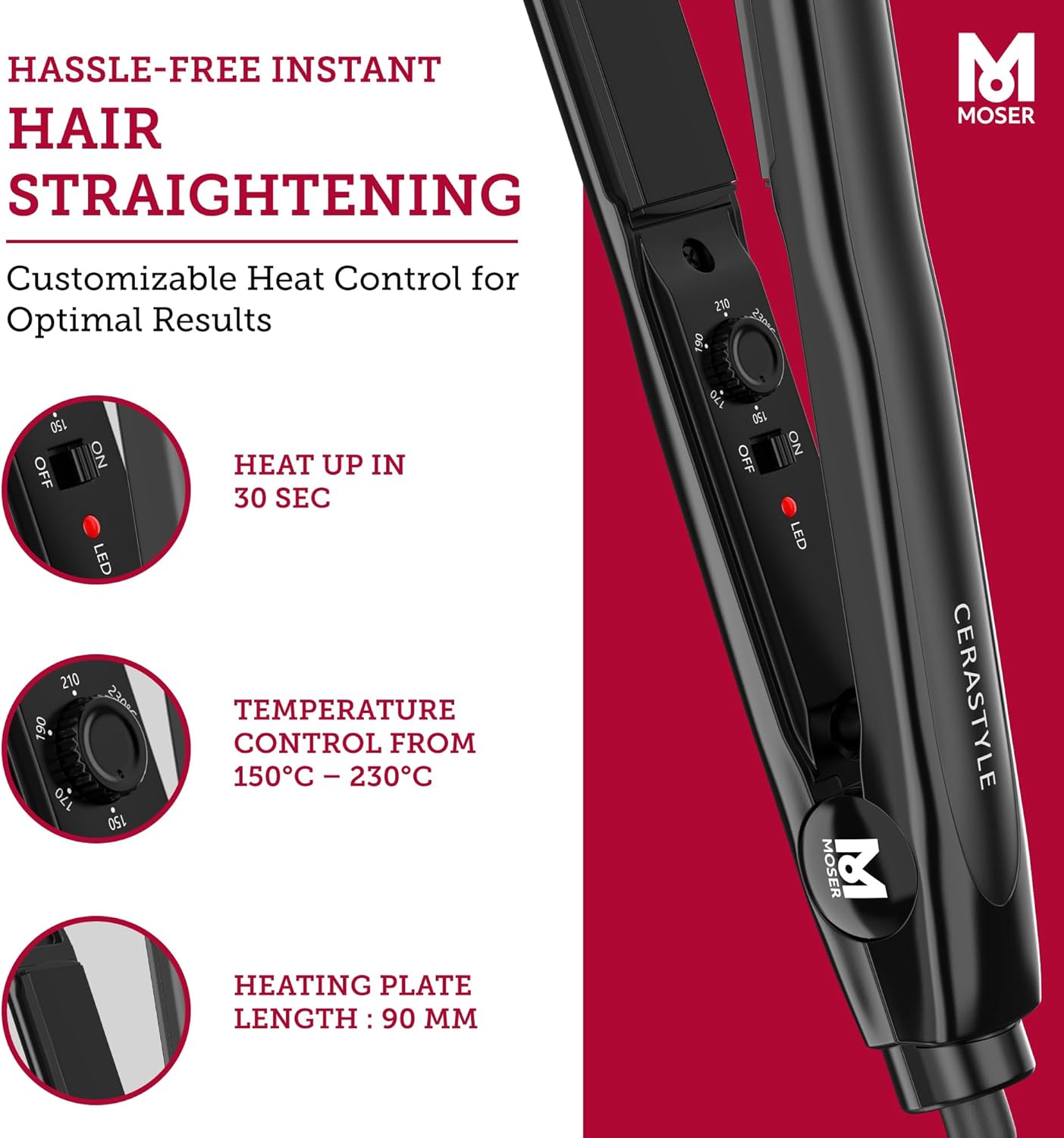 Moser Gltteisen CeraStyle PRO Ceramic Straightener Schwarz Fr schnelle und perfekte Ergebnisse
