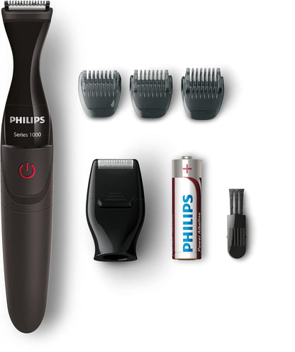 Philips Multigroom Series 1000 Ultra Precise Beard Styler, DualCut Precision Trimmer, Detail Shaver Attachment, Fully Washable, AA Battery, 3 Precision Combs – MG1100/16