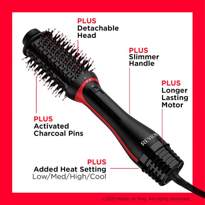 REVLON One-Step Volumiser Plus (Patented Detachable Head, Ceramic Titanium Barrel, Nylon Styling Bristles with Activated Charcoal Pins, Tourmaline Ionic Technology), RVDR5298UK