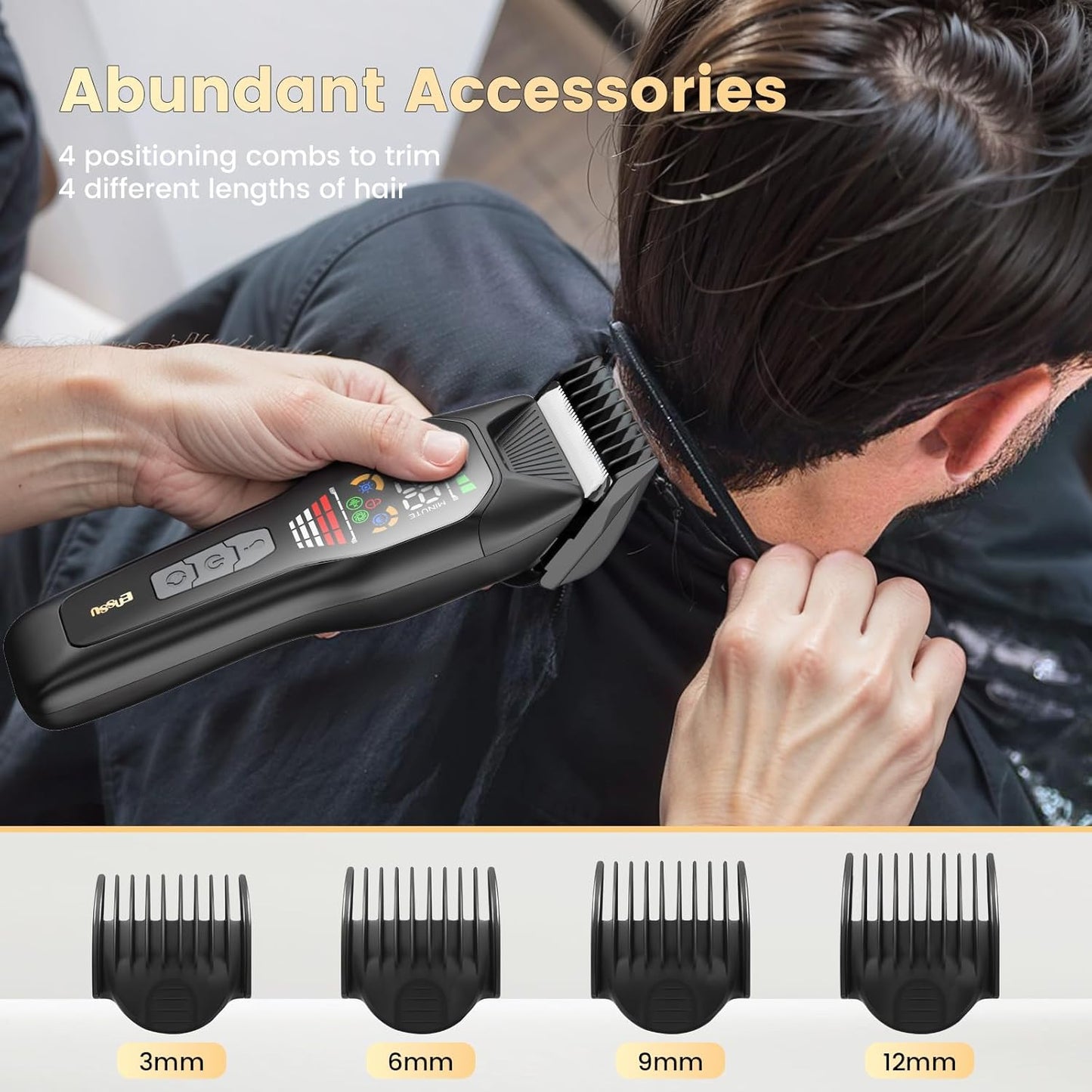 ENSSU Hair Clippers for Men Professional, Rechargeable Hair Trimmer Cordless Barber Clippers with 50mm Blade, Large LED Display, 180-Minutes Runtime for Home Hair Cutting