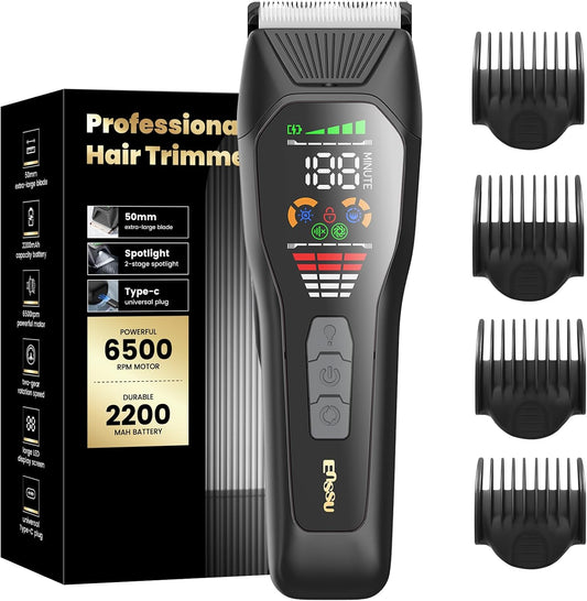 ENSSU Hair Clippers for Men Professional, Rechargeable Hair Trimmer Cordless Barber Clippers with 50mm Blade, Large LED Display, 180-Minutes Runtime for Home Hair Cutting
