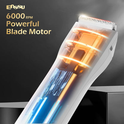 ENSSU Waterproof Cordless Hair Trimmer for Family Use - Adults and Kids - Powerful 6000 RPM Motor, Safe Trimming for Groin, Pubic, and Body Hair with Replaceable BLADELOCK™ Ceramic Blades (White)