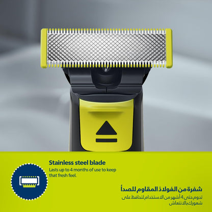 Philips OneBlade QP2724/10 | Trim, Edge & Shave Any Length of Hair | 3 Stubble Combs, Dual-Sided Blade | Wet & Dry Use, 45min Cordless Use