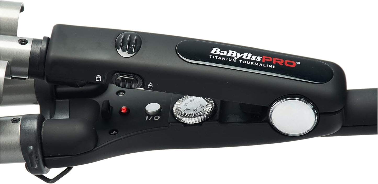 BaBylissPRO Triple Barrel Waver With Titanium-Tourmaline Coating, Perfect Heat Distribution and Optimum Heat Stability, Perfect Waver For Gorgeous and Glamours Waves | 19 & 22mm