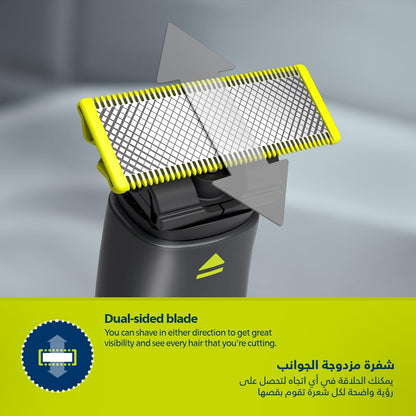 Philips OneBlade QP1424/10 | Trim, Edge & Shave Any Length | 2 Stubble Combs, Dual-Sided Blade | Wet & Dry Use, 30min Cordless