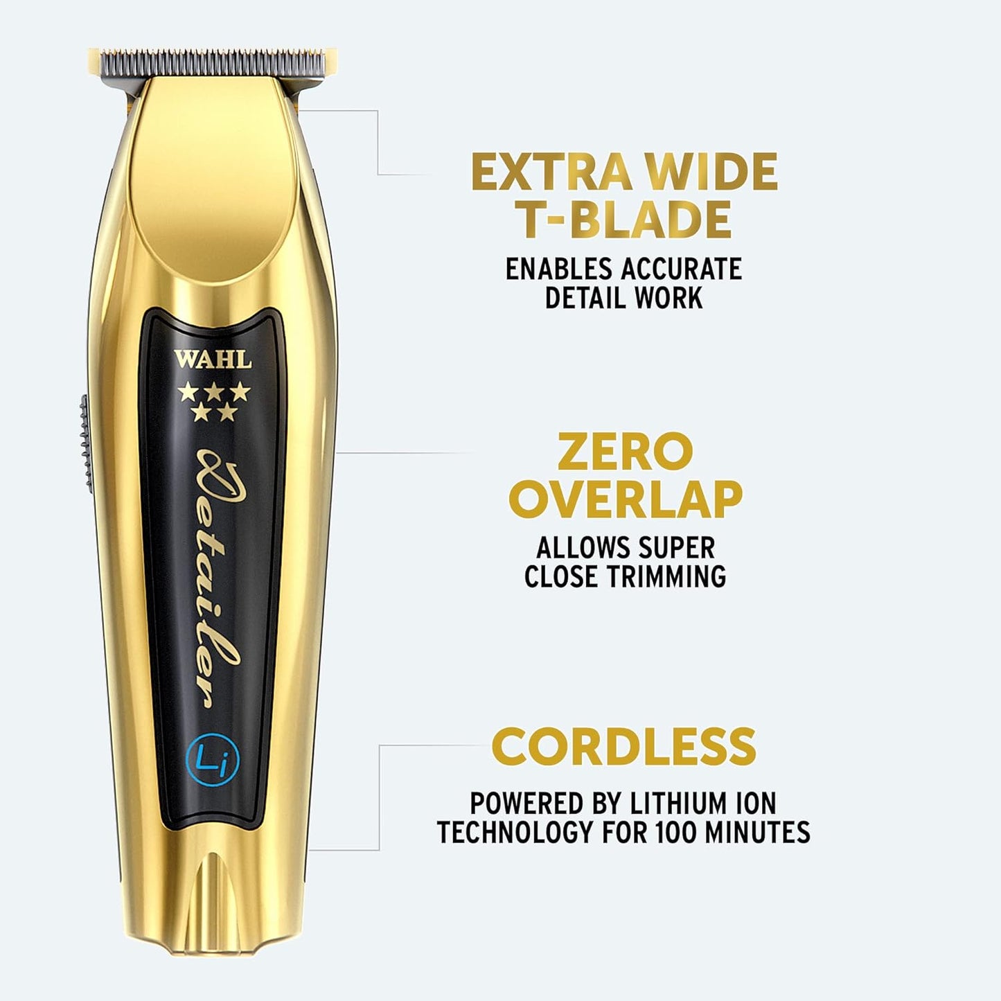 Wahl 5 Star Cordless Detailer in Gold, Professional Hair Trimmers, Close Trimming, Detailing and Outlining, Lightweight, Cordless, Snap On/Off Blades, Barbers Supplies