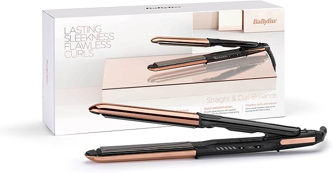 BaByliss Straight and Curl Brilliance Hair Straightener and Curler, Black Rose Gold, 28 millimeters