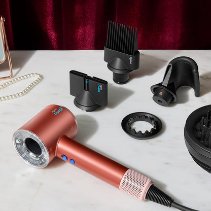 Dyson Special edition Supersonic Nural™ hair dryer in Strawberry bronze and blush pink designed Presentation