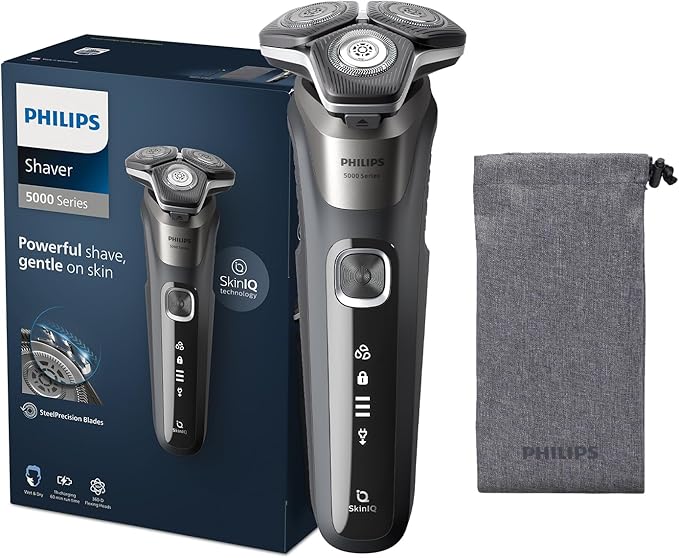 Philips Shaver S5887/10 | Wet & Dry Use | Smart SkinIQ Tech for a Powerful, Comfortable Shave | Flexible Heads, Power Adapt Sensor | 60min Cordless Use, Travel Case Included