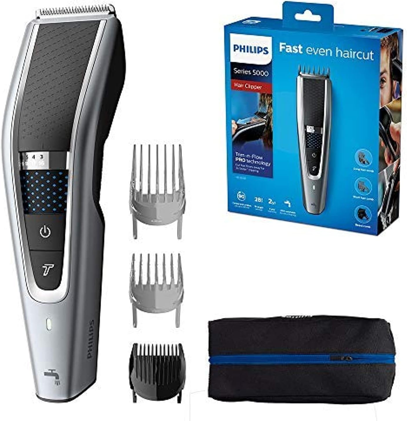 Philips HC5630/13, Series 5000 Washable Hair Clipper, Grey/Black