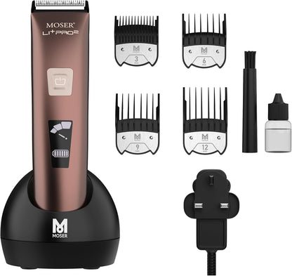 Moser Li+Pro2 Cordless Hair Clipper for Men (Made in Germany) | 160 minutes Run Time | LED Display with 3-Speed Levels | Stainless Steel Rinseable Blade | Quiet Operation (1888-0151)