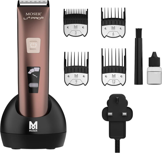 Moser Li+Pro2 Cordless Hair Clipper for Men (Made in Germany) | 160 minutes Run Time | LED Display with 3-Speed Levels | Stainless Steel Rinseable Blade | Quiet Operation (1888-0151)