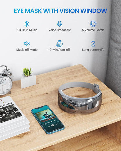 RENPHO True View Eye Massager for Migraines, 5 Modes Rechargeable Heated Temple Massager for Eye Relax, Improve Eye Circulation, Reduce Dry Eyes, Dark Circles, Delay Eye Aging