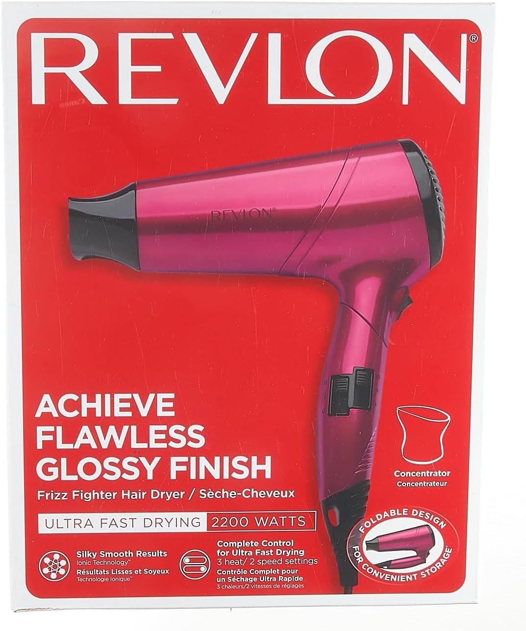 Revlon RVDR5229 Frizz Fighter Hair Dryer, 2200 Watts, 2 speed and 3 heat setting, folding handle. Cool shot button.