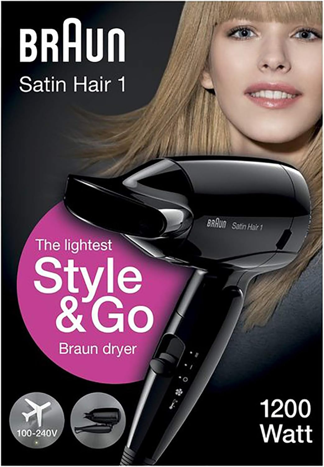 Braun Satin Hair 1 HD130 Dryer 1200 Watt with 1 ST100 Style and Go Mini Styler