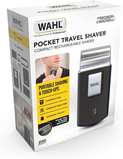 Wahl Pocket Travel Shaver, Compact Rechargeable Shaver, Beard Shaver, Electric Shavers for Men, Flex Foils, Close Cut, Small Shavers for Travelling, Black