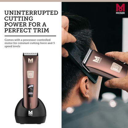 Moser Li+Pro2 Cordless Hair Clipper for Men (Made in Germany) | 160 minutes Run Time | LED Display with 3-Speed Levels | Stainless Steel Rinseable Blade | Quiet Operation (1888-0151)