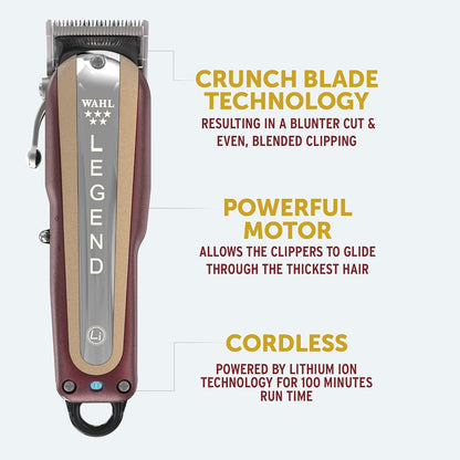 Wahl 5 Star Cordless Legend, Professional Hair Clippers, Pro Haircutting Kit, Adjustable Taper Lever, Crunch Blade, Wedge Blades, Cordless, Barbers Supplies