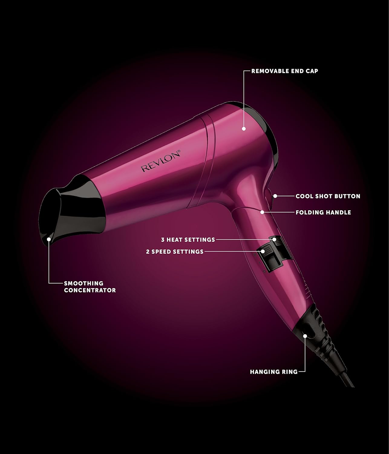 Revlon RVDR5229 Frizz Fighter Hair Dryer, 2200 Watts, 2 speed and 3 heat setting, folding handle. Cool shot button.