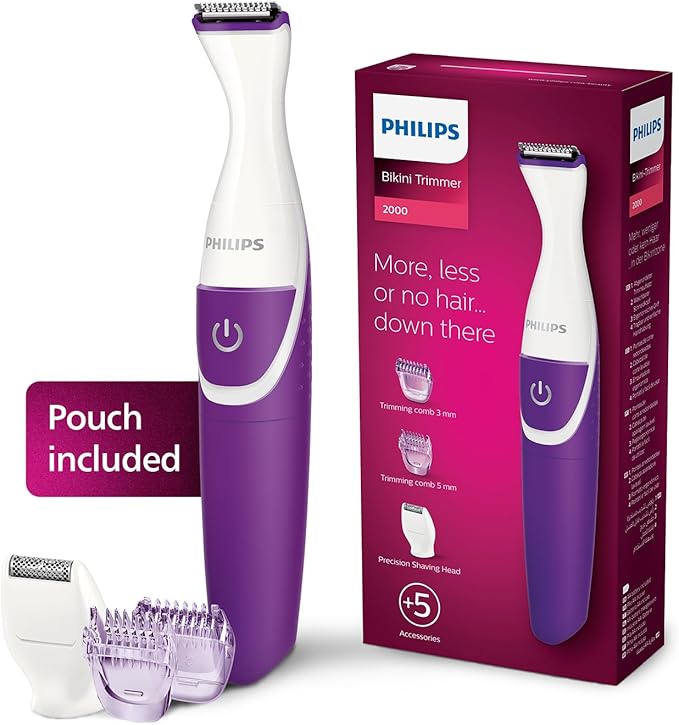 PHILIPS Essential Bikini Trimmer. Trim. Shave & Style. Mini Shaving Head Included. Portable. Battery , Brt38315, Whitepurple