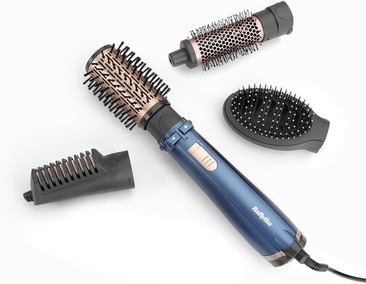 BaByliss Air Styler Pro 1000, 38mm Thermal Brush With 2, 2m Swivel Cord, Rotating 50mm Soft Bristle Brush With 2 Heats Plus A Cool Setting lightweight Design & Salon-quality Results, AS965SDE (Blue)