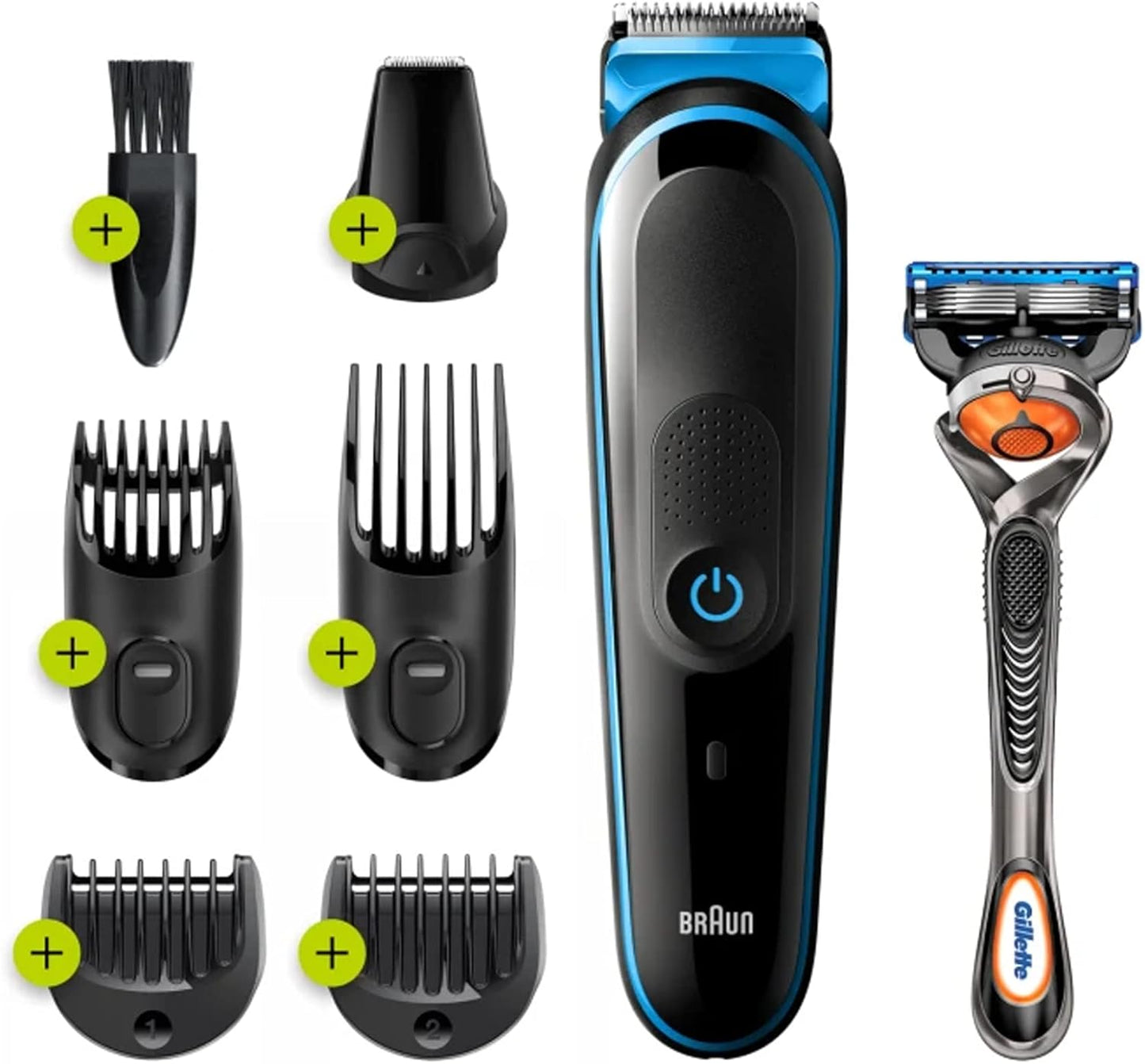 Braun 7-In-1 Trimmer With 13 Length Settings, With 4 Combs And Detail Trimmer, For Beard, Face, Nose, & Hair Trimming, And Clean Shaving, Gillette Razor, Gifts For Men, Mgk5245, Black/Blue