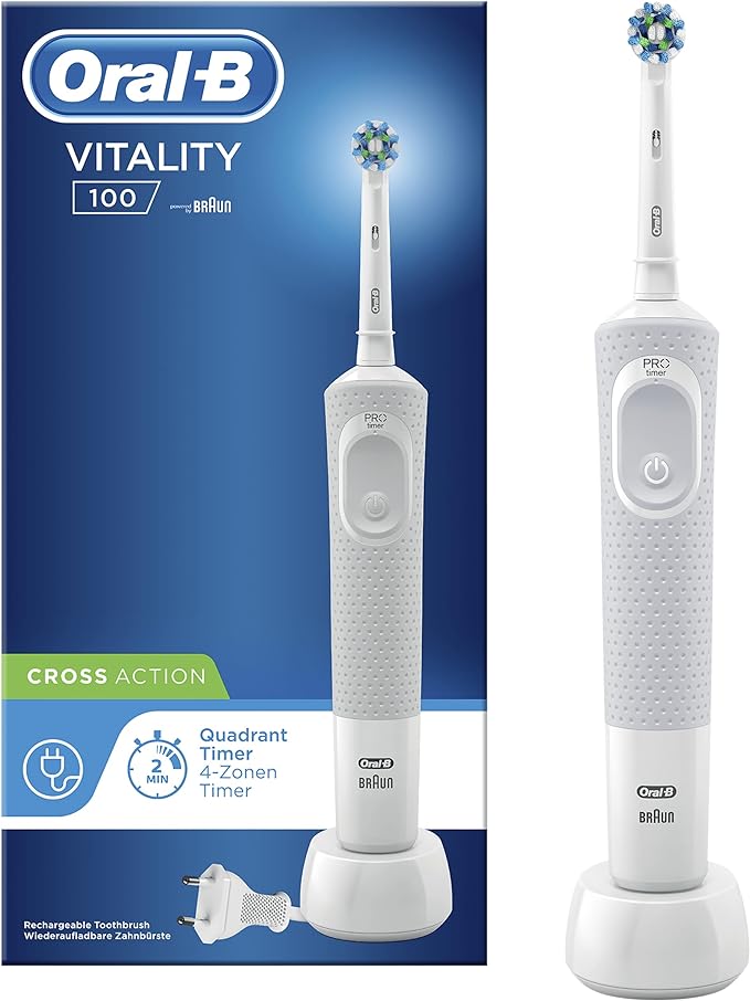 Oral-B Vitality 100 Electric Rechargeable Toothbrush, White (With Uae 3 Pin Plug)