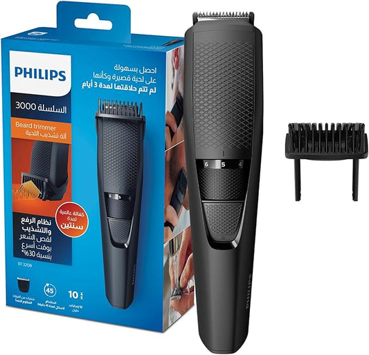 Philips Beard Trimmer BT3208/13 | Precision Grooming with 10-Length Settings | Lift & Trim Comb | Stainless Steel Blades | 45-Min Cordless Use | Ergonomic Grip & Skin-Friendly Design