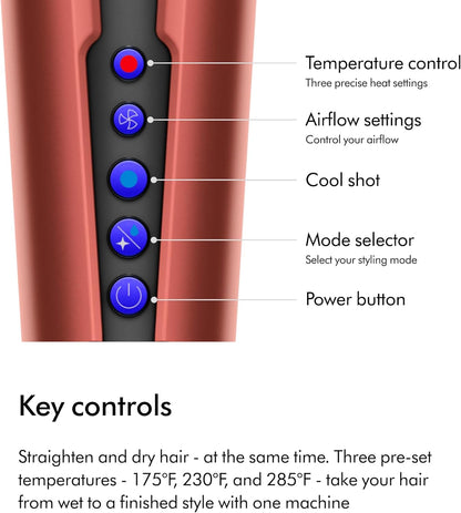 Dyson Airstrait™ HT01 Hair Straightener – Wet to Dry Styling Without Heat Damage | Strawberry Bronze & Blush Pink | For All Hair Types | LCD Display & Auto-Pause Feature