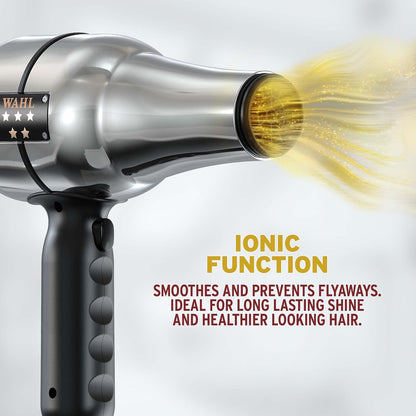 WAHL Barber Dryer, Professional Hair Dryers, Pro Styling Tools, Powerful 2200-Watts, Cool Shot Button, 3 Heat&2 Speed Settings, 2 Concentrator Nozzles, 3M Cable, Hanging Loop for Easy Storage, Silver