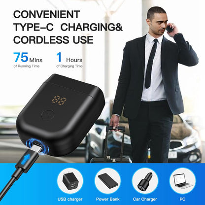 ENSSU Mini Electric Shaver for Men, Portable Cordless Razor, USB-C Rechargeable, IPX7 Waterproof, Travel Shaver with Battery Indicator, Easy to Clean