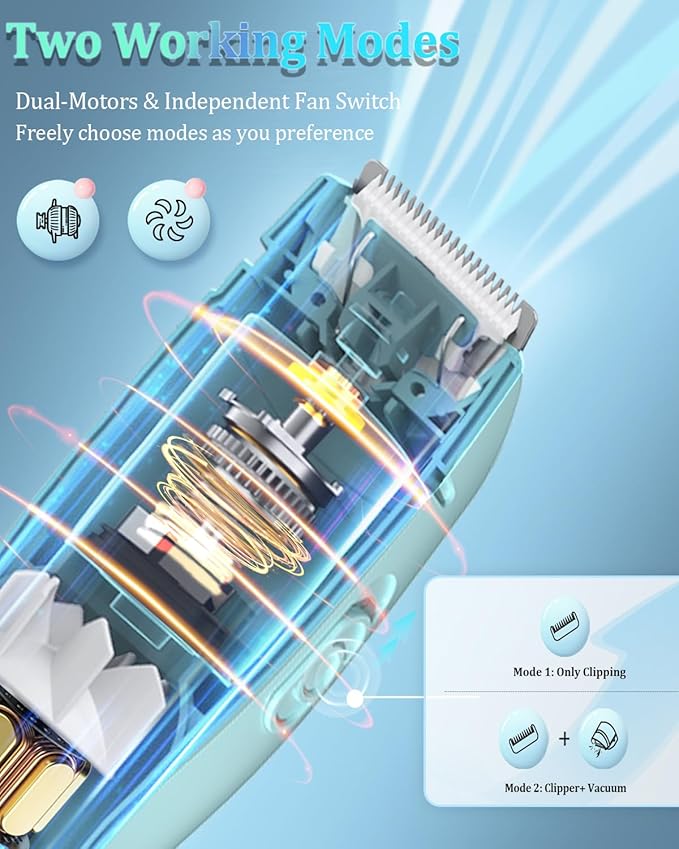 ENSSU Vacuum Hair Clippers for Kids, Rechargeable Vacuum Hair Cutter with 2 Modes for Children/Infant/Men, Waterproof Baby Hair Clippers Trimmers Cordless Haircut Kit in Large Hairs Storage Space