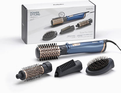 BaByliss Air Styler Pro 1000, 38mm Thermal Brush With 2, 2m Swivel Cord, Rotating 50mm Soft Bristle Brush With 2 Heats Plus A Cool Setting lightweight Design & Salon-quality Results, AS965SDE (Blue)