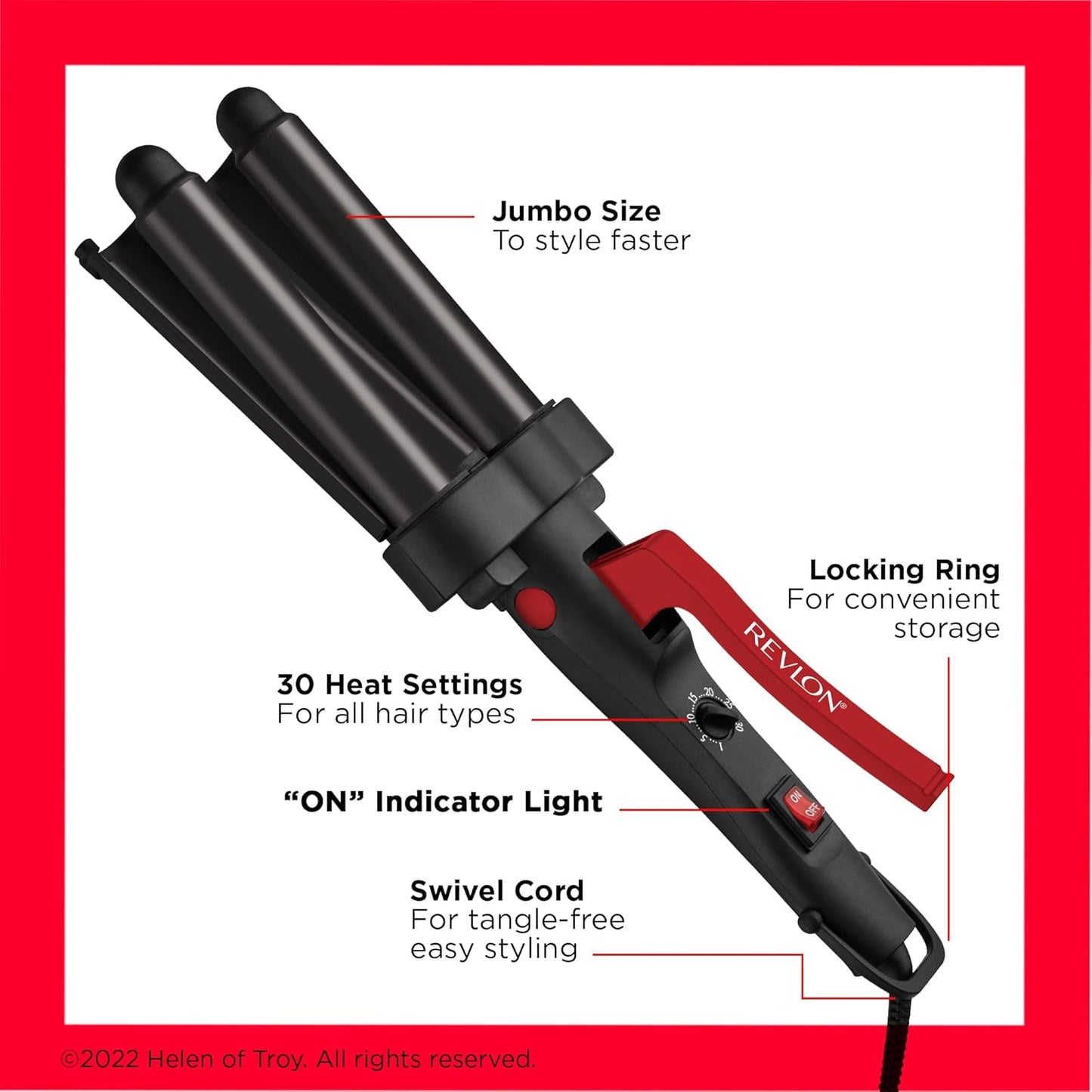 Revlon Wave Master Jumbo Waver (Three-Prong Jumbo Barrels, Tourmaline Ceramic Coating, 30 Heat Settings Up to 190°C) RVIR3056UKE
