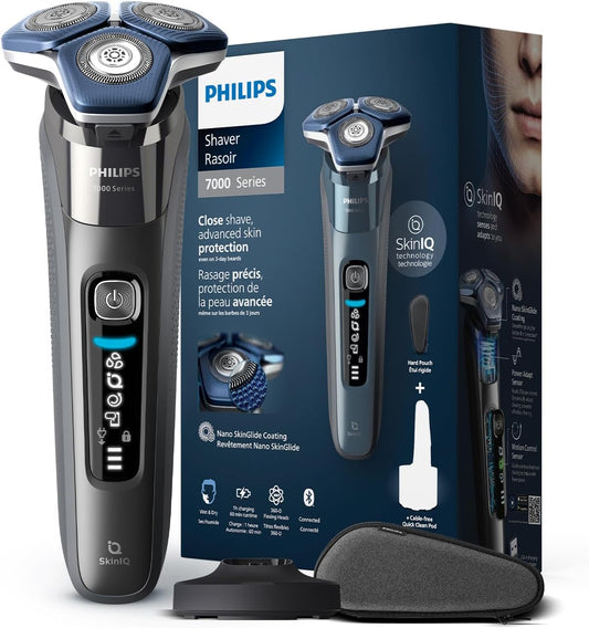 Philips Shaver Series 7000 - Wet & Dry Mens Electric Shaver with SkinIQ Technology, Pop-up Trimmer, Charging Stand, Travel Case and Cleaning Brush (Model S7887/35)