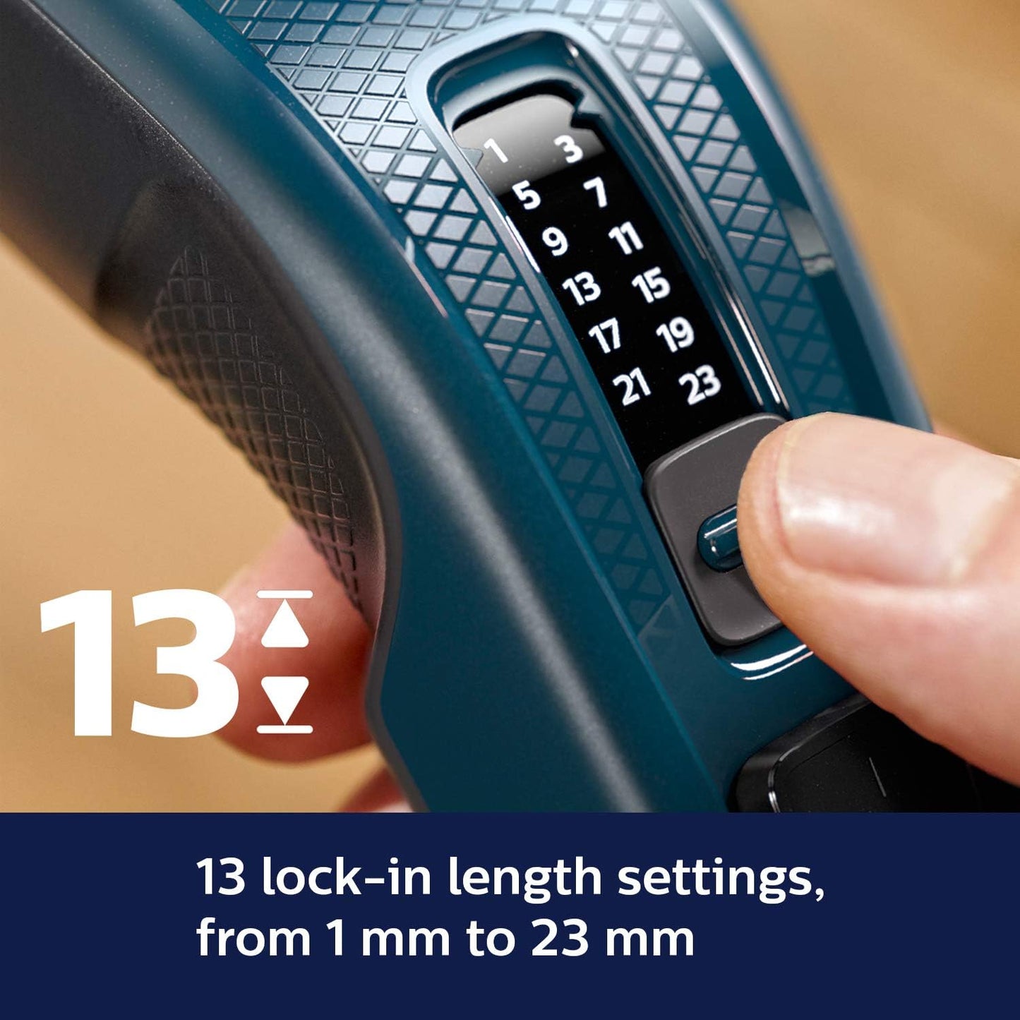 Philips Hair Clipper (Corded) With 13 Length Settings, 41 mm Wide Cutter, Stainless Steel Blades And Trim-n-Flow Technology (Blue)