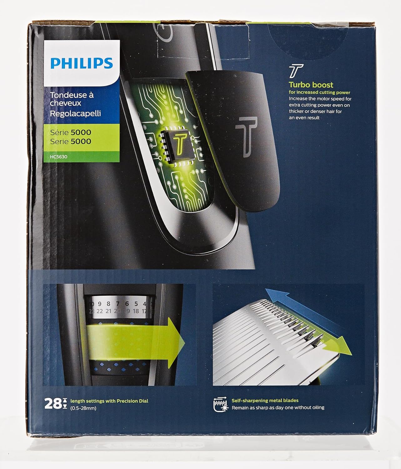 Philips HC5630/15 Series 5000 Hair Trimmer with 28 Length Settings, 3 Comb Attachments and Turbo Mode