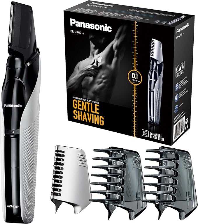 Panasonic Body Trimmer Er Gk60 With 3 Attachments Electric Razor For Men Gentle Skin, Wet And Dry Shaving, Hair Head Body, Silver, Gk60, S423