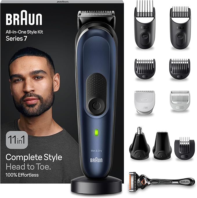 Braun All-In-One Beard Care Bodygroomer Set, 11-in-1 Beard Trimmer, Trimmer/Hair Trimmer Men, Hair Clipper, Waterproof, 100 Minutes Wireless Runtime, Gift Man, MGK7450