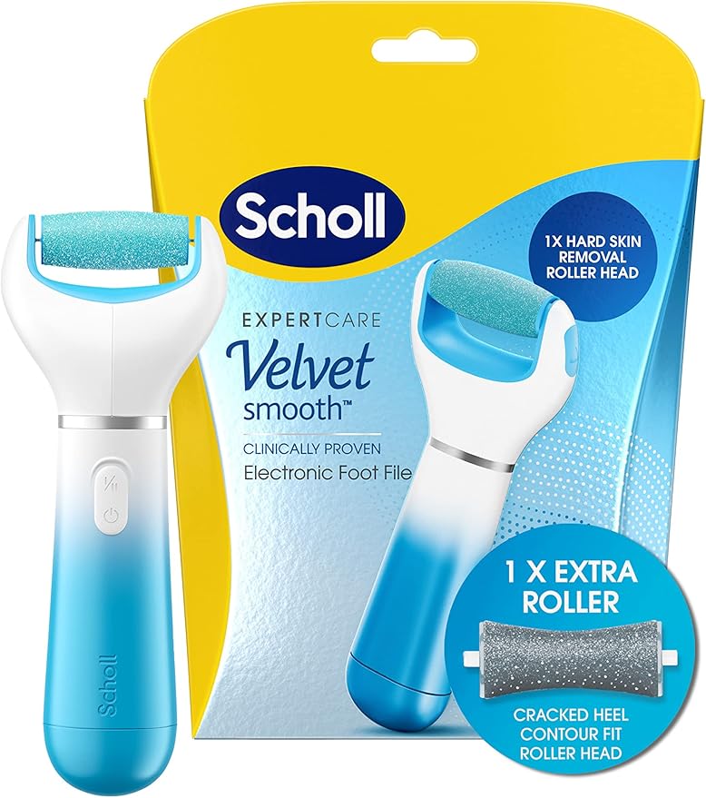 Scholl Velvet Smooth Electric Foot File Pedicure Hard Skin Remover with Extra Cracked Heel Roller Refill