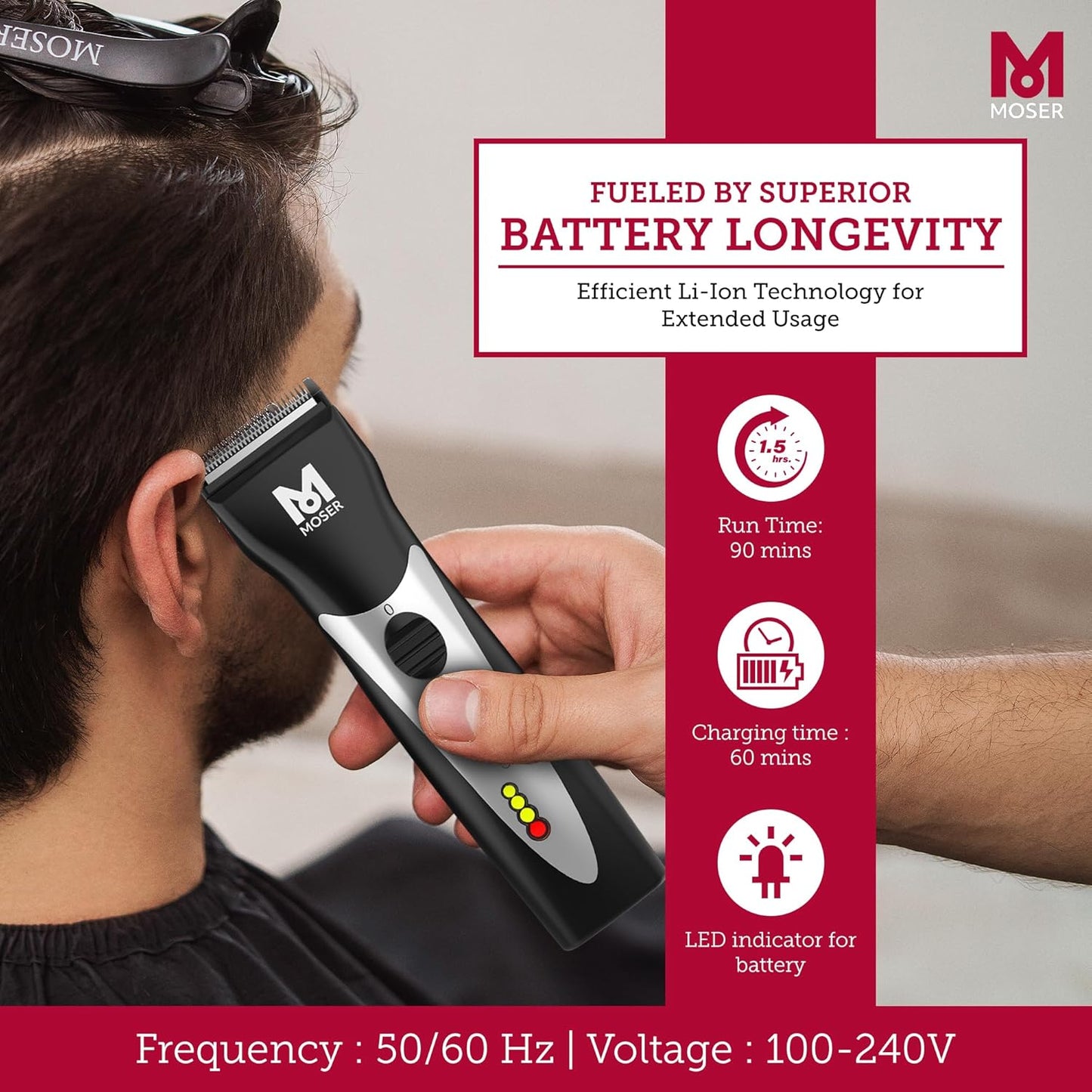 Moser ChromStyle Professional Cordless Hair Clipper (Made in Germany) | 90 Min Operation and 60min Quick Charge | Adjustable Cutting Length | Quick Change Blade (1871-0181)