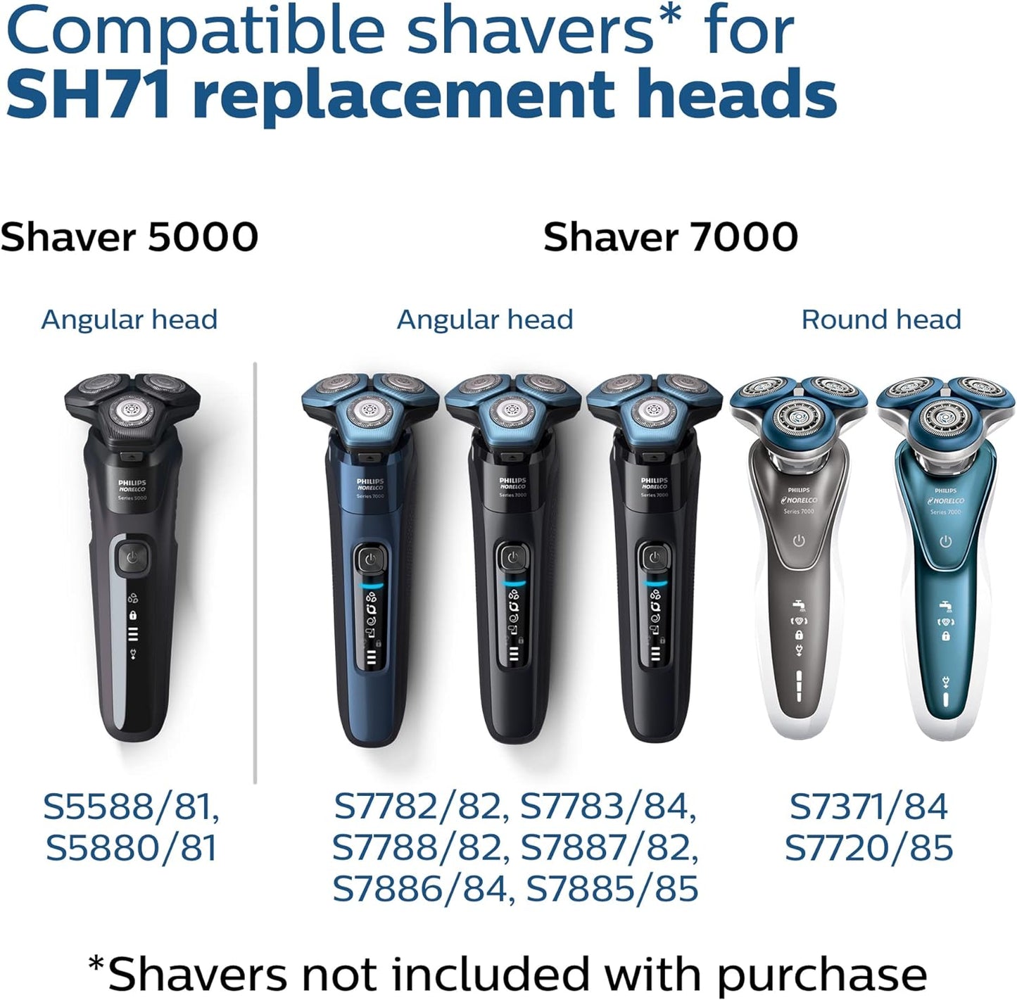 Philips Norelco Shaving Heads for Shaver Series 7000 and Angular-Shaped Series 5000, SH71/52