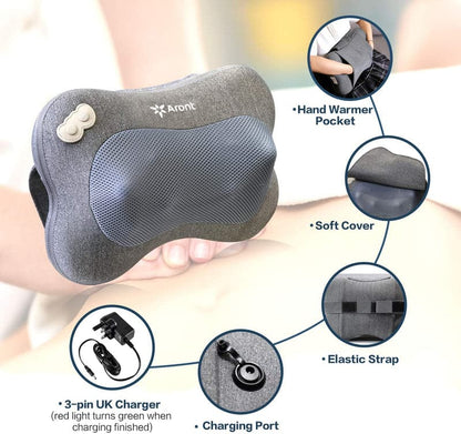 Rotai Cordless Shiatsu Neck Pillow with 8 Deep-Kneading Massage Nodes – Portable, Rechargeable & Ergonomic