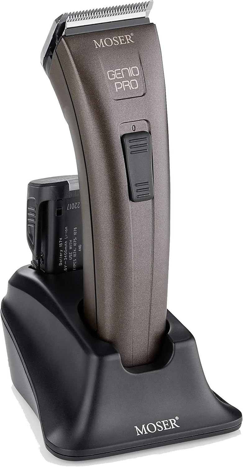 Moser Genio Pro Cordless Hair Clipper for Men (Made in Germany) | Magic Blade with 0.7-3mm Length Adjustment | 75 Min Run Time per Battery | LED Battery Indicator (1874-0150)