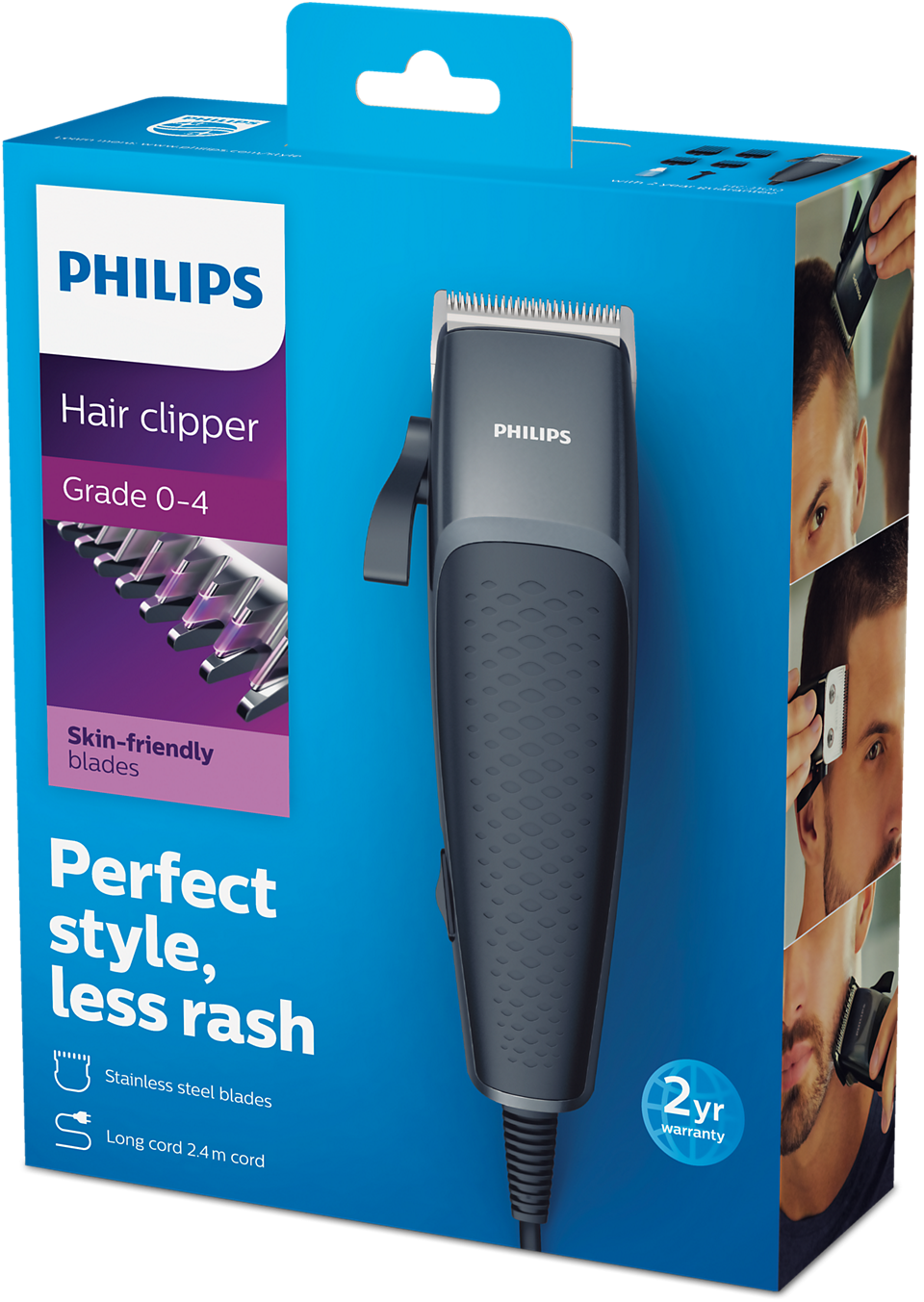 Philips Hair Clipper HC3100 – Professional Hair & Beard Trimmer for Men with Stainless Steel Blades, 13 Adjustable Length Settings & 2.4m Cord – Black/Grey