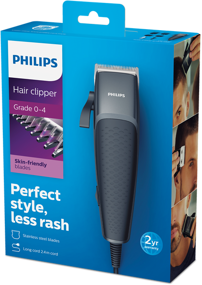 Philips Hair Clipper HC3100 – Professional Hair & Beard Trimmer for Men with Stainless Steel Blades, 13 Adjustable Length Settings & 2.4m Cord – Black/Grey