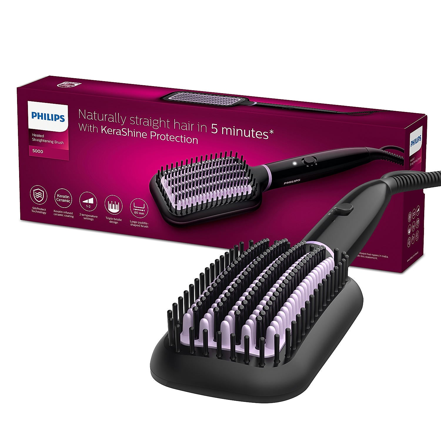 PHILIPS Bhh880, Auto Curler & Heated Straightening Brush, Style Care, BLACK