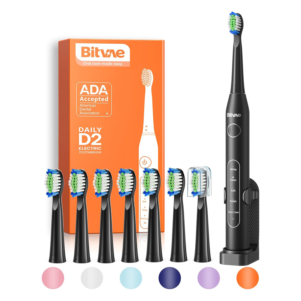 Bitvae D2 Electric Toothbrush for Adults with 8 Brush Heads